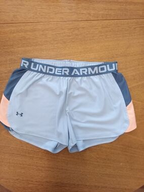 Under Armour Women's Light Blue Athletic Shorts with Navy & Peach Accents